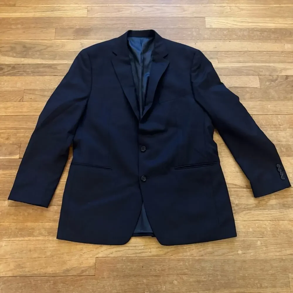 Ralph Lauren Lauren 100% wool navy two button blazer jacket size 43L b40